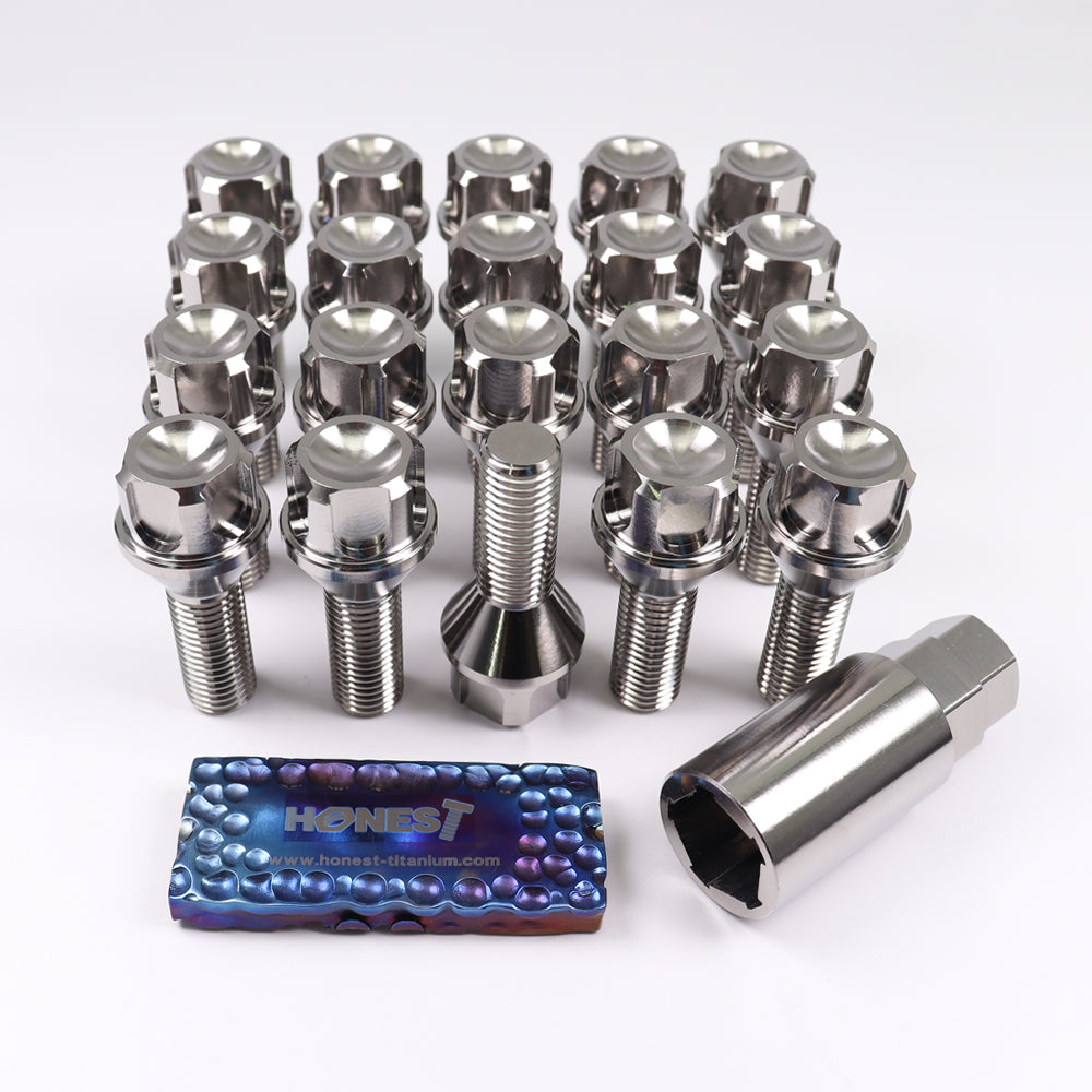 Anti-Theft Gr5 Locking Titanium wheel lug bolts M12x1.5x28mm Burntblue Raw for AUDI, MERCEDES BENZ, VOLKSWAGEN