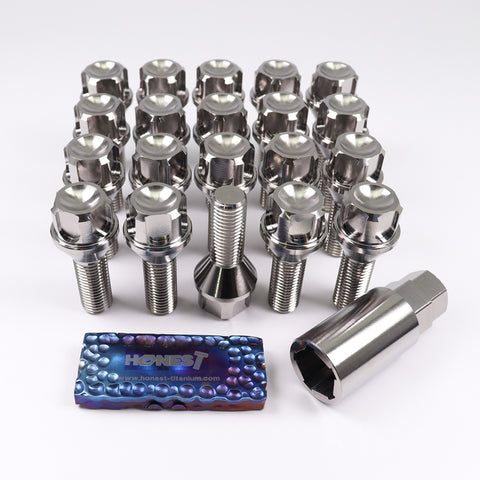 Anti-Theft Gr5 Locking Titanium wheel lug bolts M12x1.5x28mm Burntblue Raw for AUDI, MERCEDES BENZ, VOLKSWAGEN