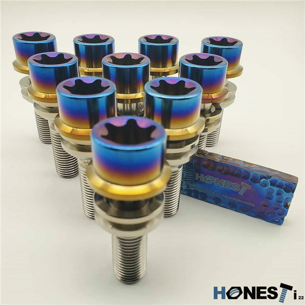 Porsche Hot forged T80 Titanium Wheel Lug Bolts with floating washers  M14 x 1.5 x 29mm, Ball Seat