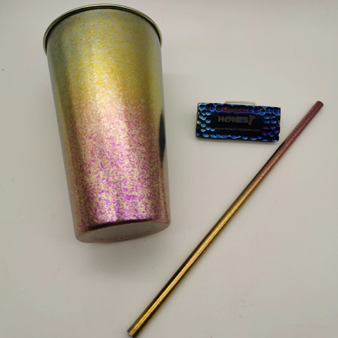 Titanium Cup with Titanium Straw, Rainbow Color
