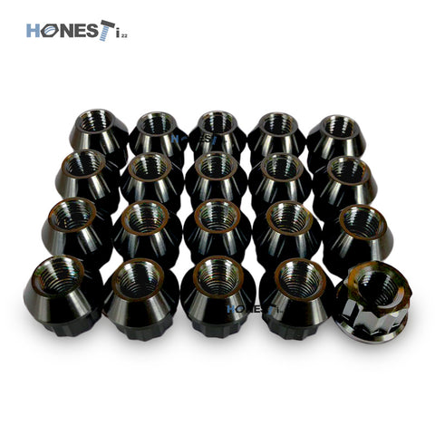 Gr5 Hot forged 12PT Titanium Lug Nuts, M12 x 1.5 x 20mm, Cone Seat, Open End for Acura, Mazda, Suzuki