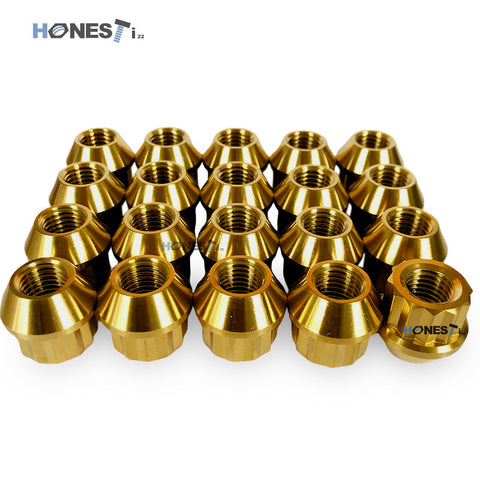 Gr5 Hot forged 12PT Titanium Lug Nuts, M12 x 1.5 x 20mm, Cone Seat, Open End for Acura, Mazda, Suzuki