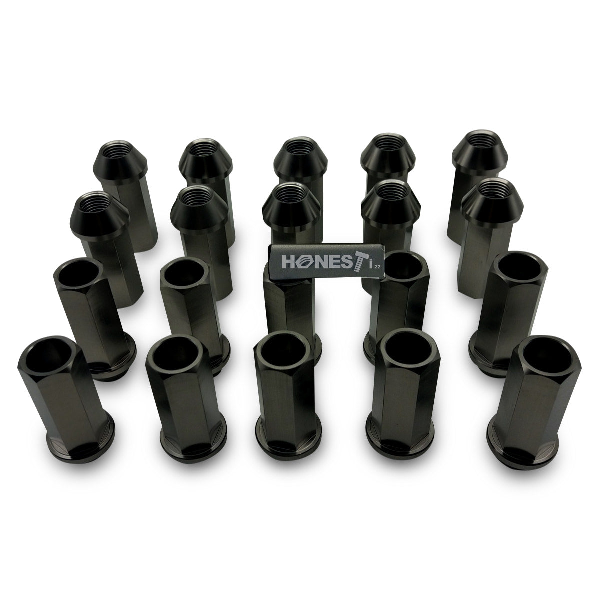 Gr5 Titanium Lug Nuts, M14x1.5x45mm, Cone seat, Open End Burntblue, Black, RAW