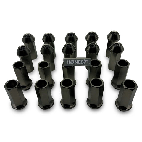 Gr5 Titanium Lug Nuts, M14x1.5x45mm, Cone seat, Open End Burntblue, Black, RAW