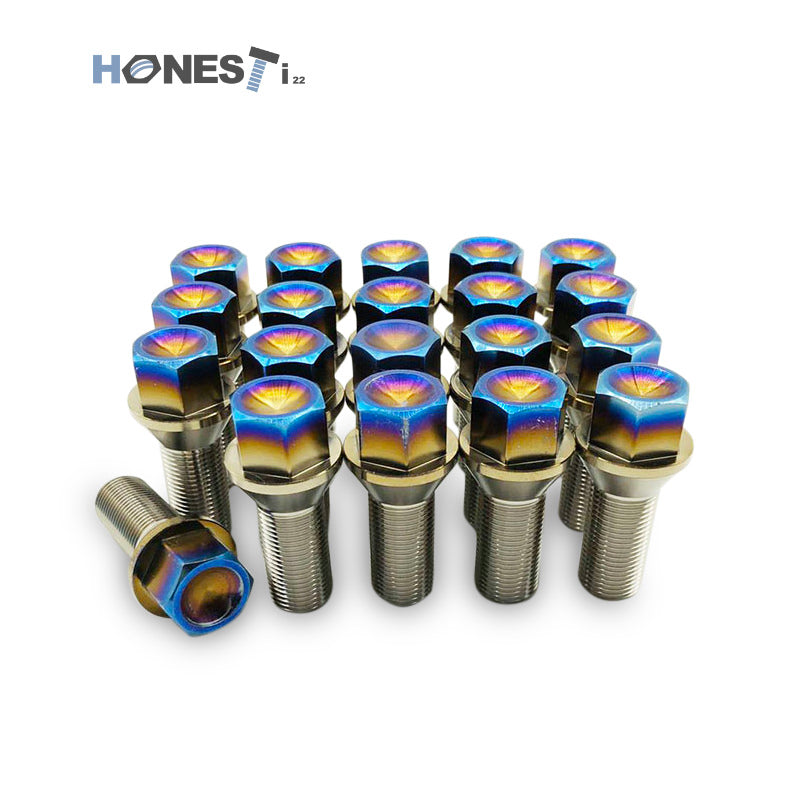 Grade 5 Titanium Wheel Lug Bolts, M14 x 1.5 (and 1.25) x 28mm, Cone Seat