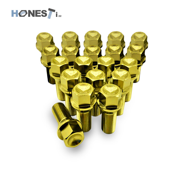 Grade 5 Titanium Wheel Lug Bolts, M14 x 1.5 (and 1.25) x 28mm, Cone Seat