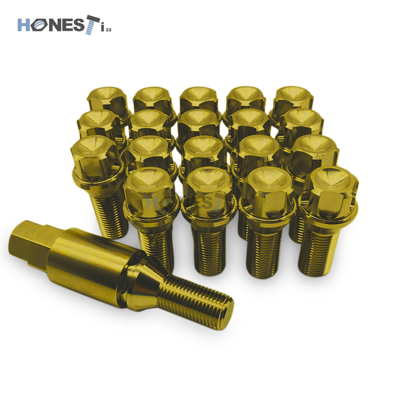 Grade 5 Titanium Locking Wheel Lug Bolts, M14 x 1.5 x 28mm, Cone seat