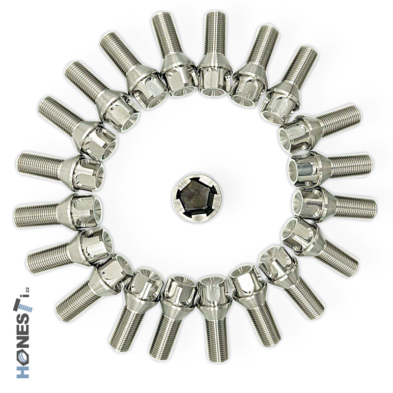Grade 5 Titanium Locking Wheel Lug Bolts, M14 x 1.5 x 28mm, Cone seat