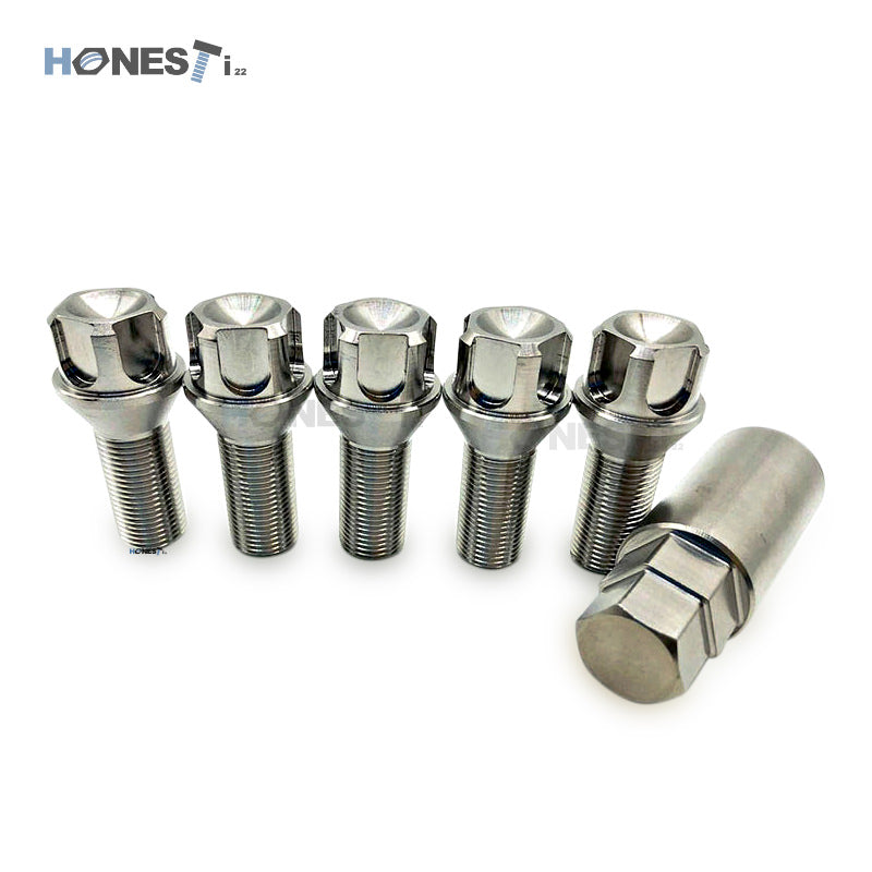 Grade 5 Titanium Locking Wheel Lug Bolts, M14 x 1.5 x 28mm, Cone seat