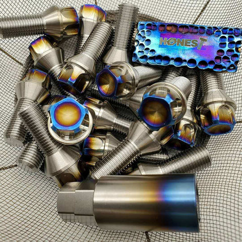 Anti-Theft Locking Titanium Wheel Lug Bolts M14x1.5x28MM Burntblue Raw for MERCEDES BENZ