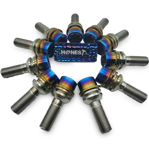 Porsche Hot forged T80 Titanium Wheel Lug Bolts with floating washers  M14 x 1.5 x 29mm, Ball Seat